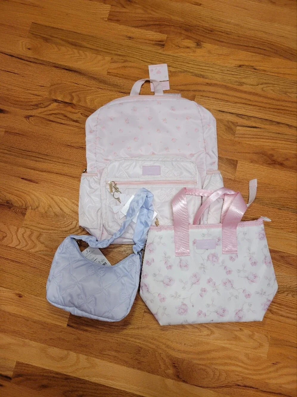 NWT LoveShackFancy x Target 3-Pc Bag Set Backpack Tote Shoulder Bag Pink & Blue
